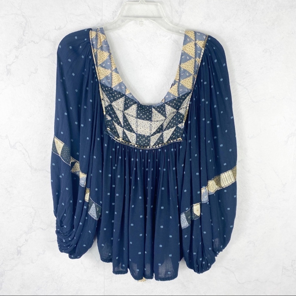 [FP] Navy Vintage Patchwork Peasant Top
